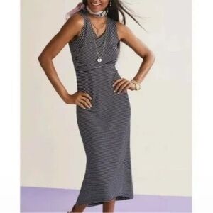 CABI Launch Crossover Wrap Jersey Dress Navy/White XS #5610 NWOT